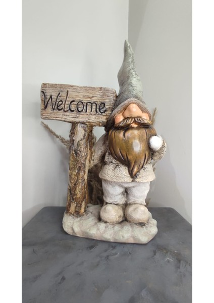 Welcome Gnome Şans Bahçe Cücesi Polyester Dekoratif Obje