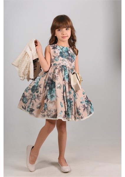 Özel Tasarım , Bolerolu, Çiçekli Iki Parça Kız Çocuk Elbisesi ,çanta Aksesuarlı Kız Çocuk Elbise, modelleri