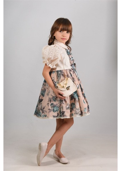 Özel Tasarım , Bolerolu, Çiçekli Iki Parça Kız Çocuk Elbisesi ,çanta Aksesuarlı Kız Çocuk Elbise, fırsatları