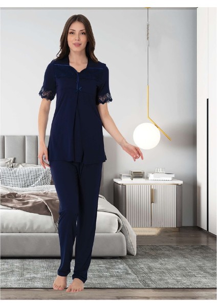 Dvina Effortt Lohusa Pijama Takımı Lacivert - 9012