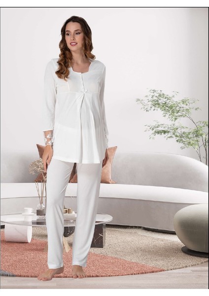 Dvina Effortt Lohusa Pijama Takımı Ekru - 9042