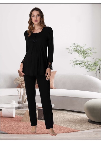 Dvina Effortt Lohusa Pijama Takımı Siyah - 9042