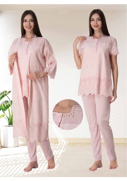 Dvina Effortt Lohusa Sabahlıklı Pijama Takımı Pembe - 9024