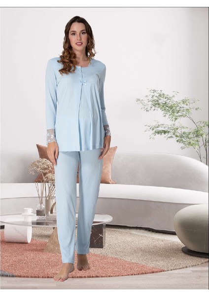 Dvina Effortt Lohusa Pijama Takımı Mavi - 9042