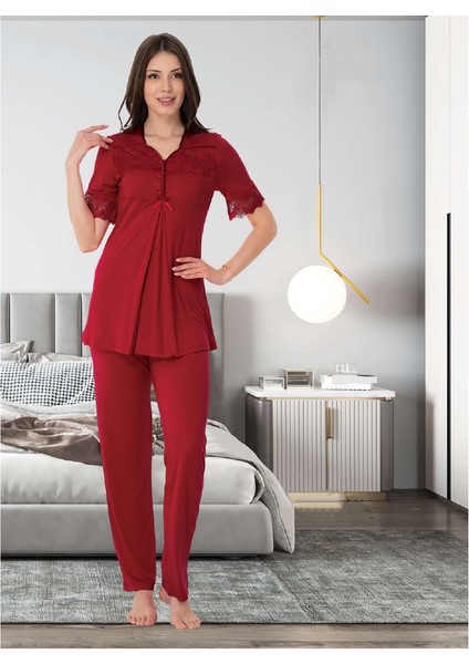 Dvina Effortt Lohusa Pijama Takımı Kırmızı - 9012