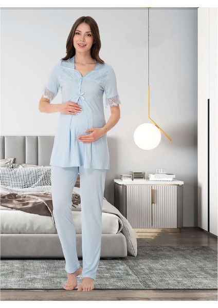 Dvina Effortt Lohusa Pijama Takımı Mavi - 9012