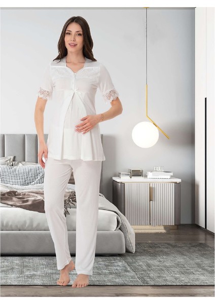 Dvina Effortt Lohusa Pijama Takımı Ekru - 9012