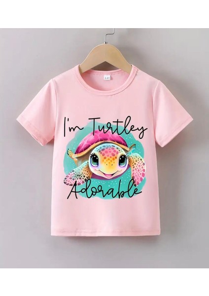 Punıx Kıds Özel Üretim Kaplumbağ Baskılı Yeni Stil Kız Çocuk Ter Tutmayan Yazlık T-Shırt