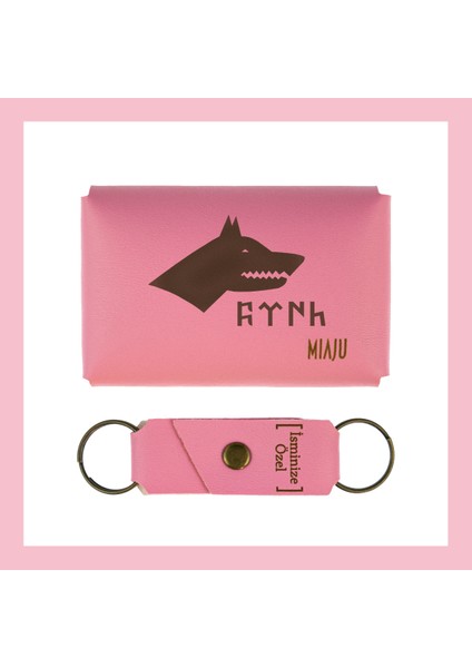 Pembe Renk, Bozkurt ve Türk Sevenlere, Isme Özel Cüzdan ve Anahtarlık Set, Efsane Hatıra Takım