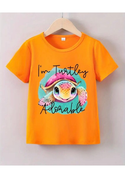 Punıx Kıds Özel Üretim Kaplumbağ Baskılı Yeni Stil Kız Çocuk Ter Tutmayan Yazlık T-Shırt