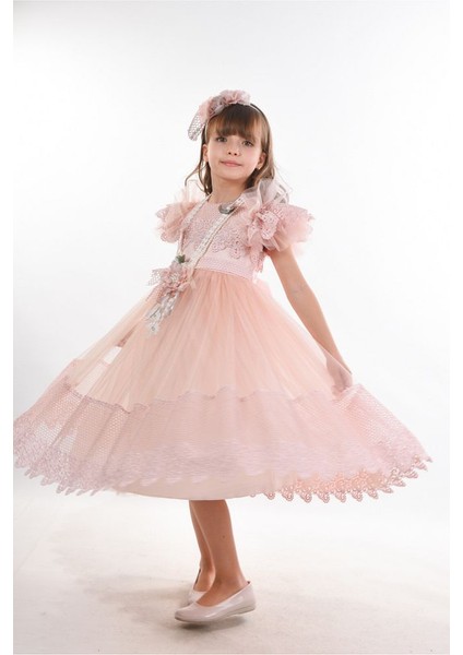 Özel Tasarım Kız Çocuk Abiye Elbise ,saç Aksesuarlı Kız Çocuk Elbise, Doğum Günü Elbisesi