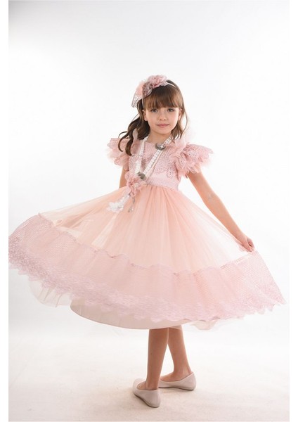 Özel Tasarım Kız Çocuk Abiye Elbise ,saç Aksesuarlı Kız Çocuk Elbise, Doğum Günü Elbisesi fırsatları