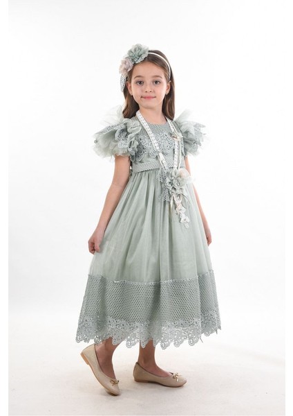 Özel Tasarım Kız Çocuk Abiye Elbise ,saç Aksesuarlı Kız Çocuk Elbise, Doğum Günü Elbisesi fiyatları