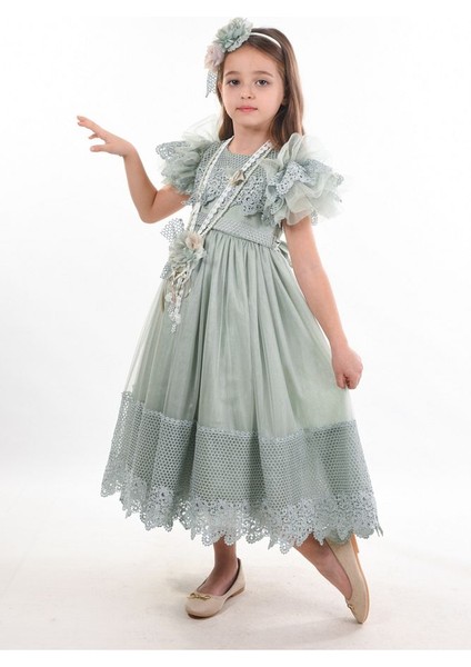 Özel Tasarım Kız Çocuk Abiye Elbise ,saç Aksesuarlı Kız Çocuk Elbise, Doğum Günü Elbisesi modelleri