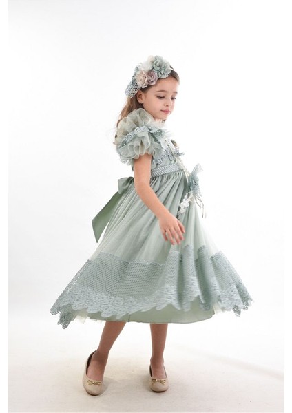 Özel Tasarım Kız Çocuk Abiye Elbise ,saç Aksesuarlı Kız Çocuk Elbise, Doğum Günü Elbisesi fırsatları