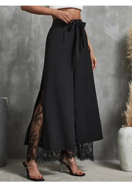 Kadın Yüksek Bel Belden Kuşaklı Üst Dalgıç Alt Dantel Detaylı Dalgıç Pantolon Takım modelleri