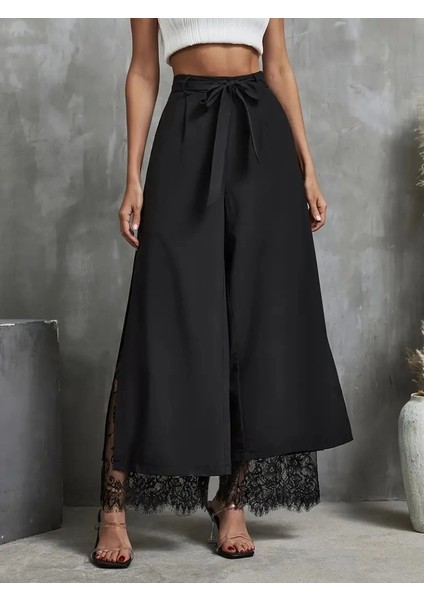 Kadın Yüksek Bel Belden Kuşaklı Üst Dalgıç Alt Dantel Detaylı Dalgıç Pantolon Takım fırsatları