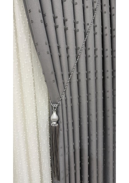 Pano Fon Perde Ponpon Detaylı Gri (Tek Kanat)