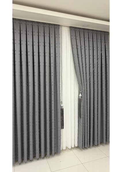Pano Fon Perde Ponpon Detaylı Gri (Tek Kanat) fırsatları