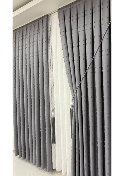 Pano Fon Perde Ponpon Detaylı Gri (Tek Kanat) indirimleri