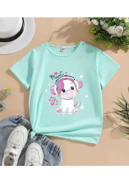 Punıx Kıds Özel Üretim Muzic Nota Baskılı Yeni Stil Kız Çocuk Ter Tutmayan Yazlık T-Shırt