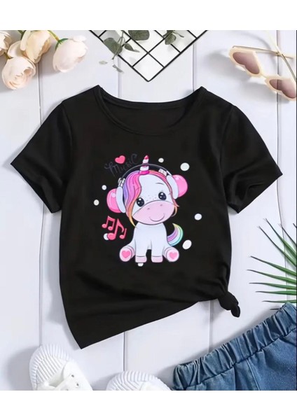 Punıx Kıds Özel Üretim Muzic Nota Baskılı Yeni Stil Kız Çocuk Ter Tutmayan Yazlık T-Shırt