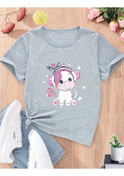 Punıx Kıds Özel Üretim Muzic Nota Baskılı Yeni Stil Kız Çocuk Ter Tutmayan Yazlık T-Shırt