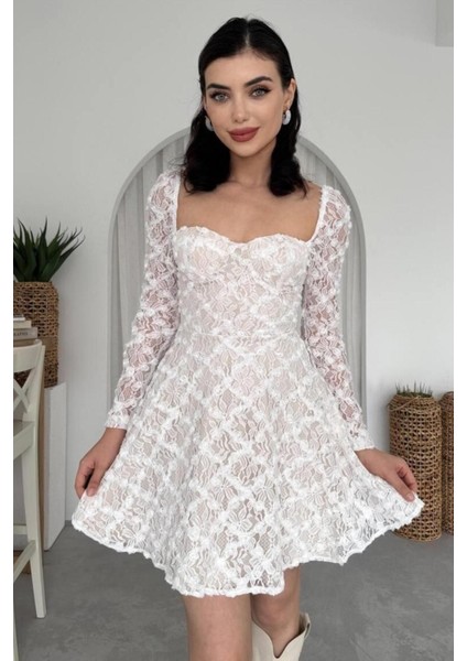 Dantel Detaylı Kalp Yaka Mini Boy Kadın Mezuniyet ve Abiye Elbise 161