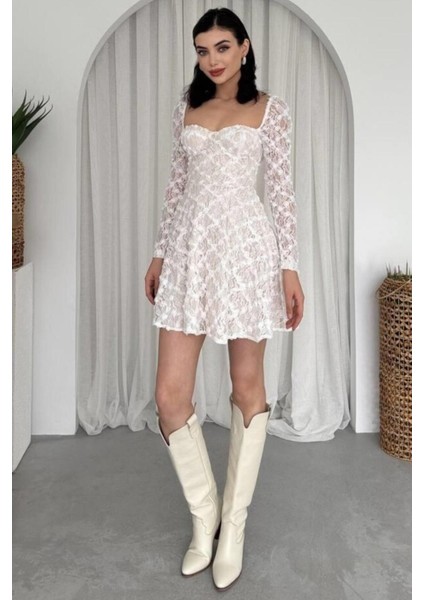 Dantel Detaylı Kalp Yaka Mini Boy Kadın Mezuniyet ve Abiye Elbise 161 fiyatları