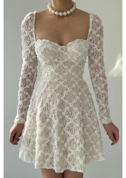 Dantel Detaylı Kalp Yaka Mini Boy Kadın Mezuniyet ve Abiye Elbise 161 indirimleri