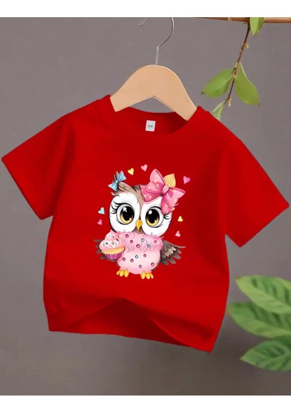 Punıx Kıds Özel Tasarım Tokalı Baykuş Baskılı Yeni Stil Kız Çocuk Ter Tutmayan Yazlık T-Shırt