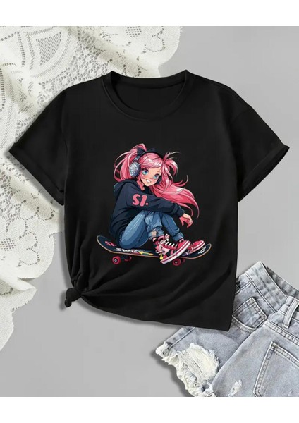 Punıx Kıds Özel Üretim Kaykaycı Kız Baskılı Yeni Stil Kız Çocuk Ter Tutmayan Yazlık T-Shırt