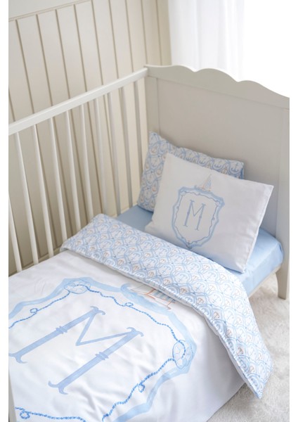 Harf Serisi M Harfi Park Yatak Nevresim Seti (80X120) - Noble Serie Mavi