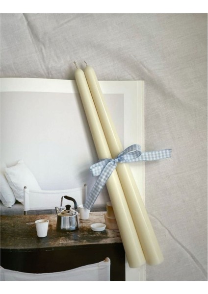 2'li Beyaz Düz Silindirik Şamdan Mum Seti