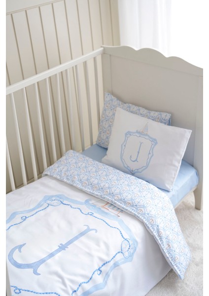 Harf Serisi J Harfi Bebek Nevresim Seti (100X150) - Noble Serie Mavi