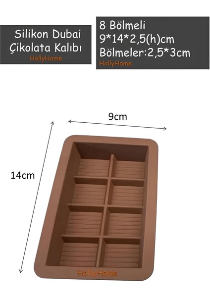 Birdoludükkan Dubai Çikolatası Kalıbı 8 Dilimli Çikolata Kalıbı