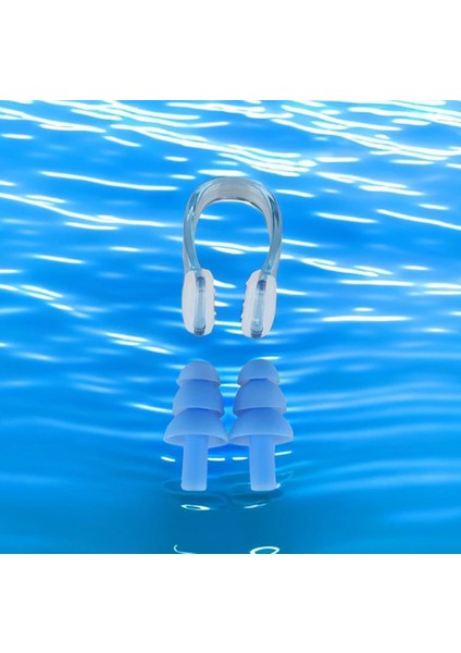 2'li Kulak Tıkacı ve Burun Klipsi Seti - Kulak Burun Tıkacı Silikon - Aqua Flow Ear Plug And Nose Clips - Deniz Kulak Tıkacı Burun Klipsi