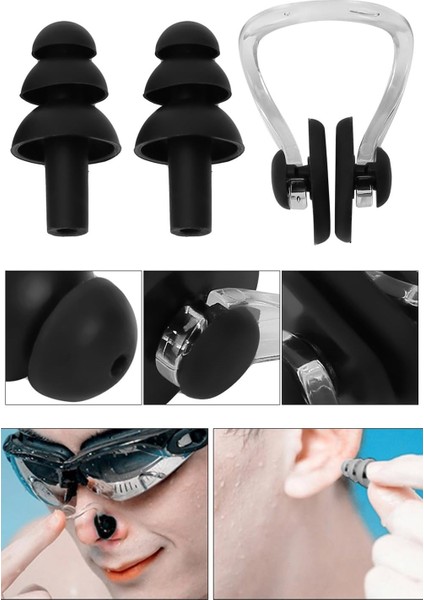 2'li Kulak Tıkacı ve Burun Klipsi Seti - Kulak Burun Tıkacı Silikon Set - Deniz Kulak Tıkacı Burun Klipsi - Ear Plug And Nose Clips Set Of 2 -