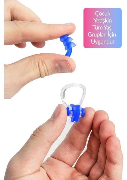 2'li Kulak Tıkacı ve Burun Klipsi Seti - Kulak Burun Tıkacı Silikon Set - Deniz Kulak Tıkacı Burun Klipsi - Ear Plug And Nose Clips Set Of 2 -