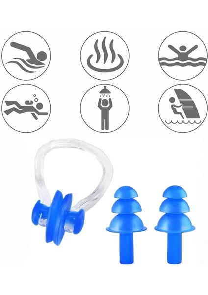 2'li Kulak Tıkacı ve Burun Klipsi Seti - Kulak Burun Tıkacı Silikon Set - Deniz Kulak Tıkacı Burun Klipsi - Ear Plug And Nose Clips Set Of 2 -
