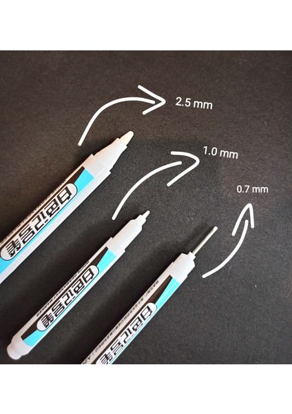 Beyaz Lastik Yazı Kalemi (3'lü Set 2.5mm 1.0mm 0.7mm)