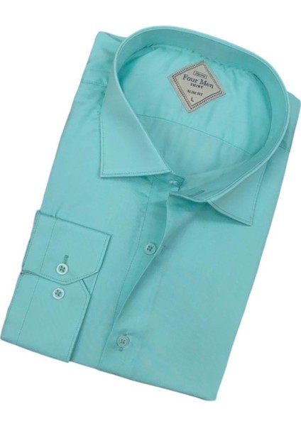 Pamuklu Mint Uzun Kollu Erkek Gömlek (Slim Fit Kalıp) fiyatları