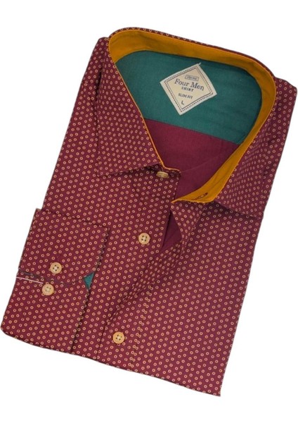 Pamuklu Bordo Uzun Kollu Erkek Gömlek (Slim Fit Kalıp) fiyatları
