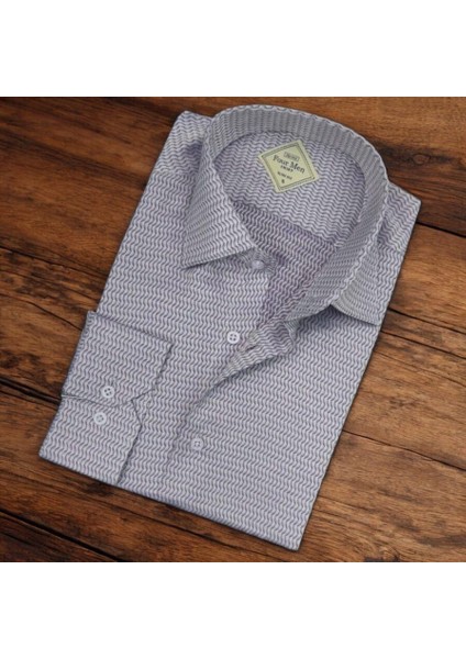 Pamuklu Gri Uzun Kollu Erkek Gömlek (Slim Fit Kalıp)