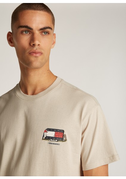 Bisiklet Yaka Bej Erkek T-Shirt DM0DM20351ACG Tjm Rlx Novelty 1 Tee