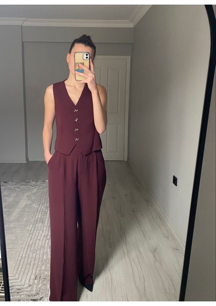 Fiyonk Taşlı Yelek Pantolon Takım