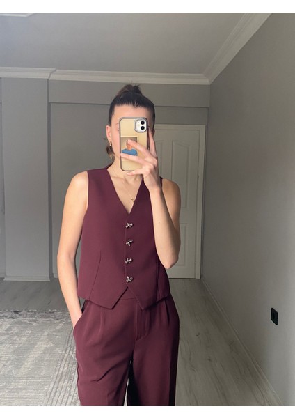 Fiyonk Taşlı Yelek Pantolon Takım modelleri