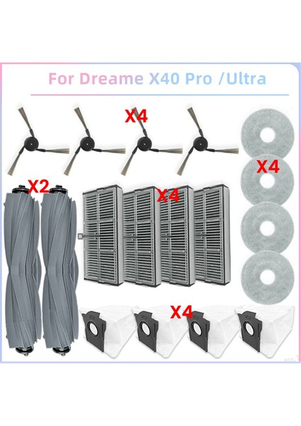 Dreame X40 Ultra / L40 Ultra, Mova P10 Pro Ultra Parçaları Ana Silindir Yan Fırçalar Hepa Filtre Toz Torbaları (Yurt Dışından)