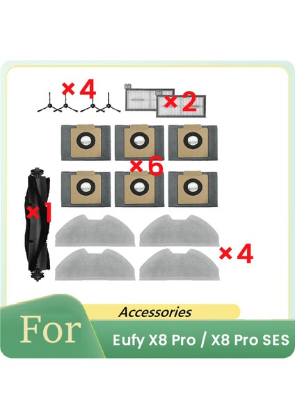 Eufy X8 Pro / X8 Pro Ses Robot Süpürge Parçaları Yedek Ana Yan Fırça Filtre Bezi Toz Torbası Için 17 Adet (Yurt Dışından)