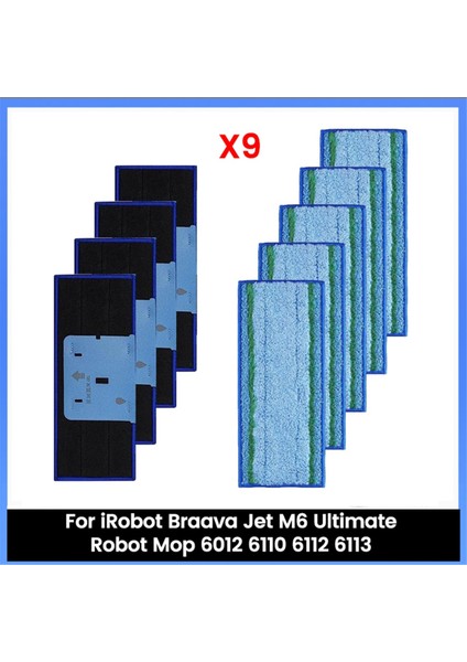Irobot Braava Jet M6 Ultimate Robot Mop 6012, 6110, 6112, 6113 Için 9 Adet Islak Paspas Pedi Yıkanabilir ve Tekrar Kullanılabilir Paspas Bezi (Yurt Dışından)